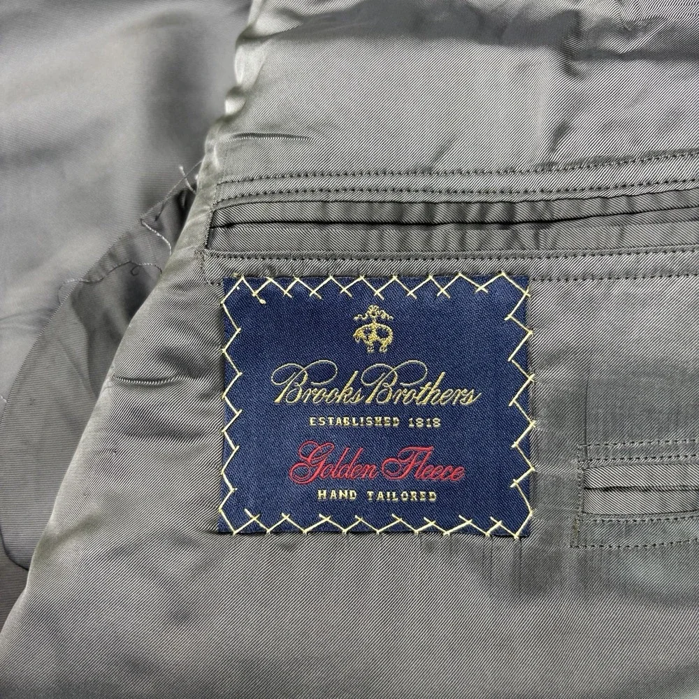 Brooks Brothers Golden Fleece Herringbone Pinstripe Gray Suit Mens 43R 40x28